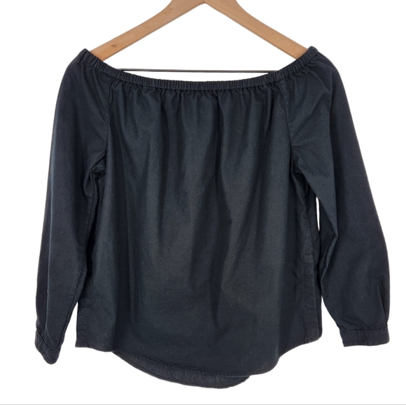 Rag & Bone Elastic Off Shoulder Long Sleeve Side Button Cotton Shirt Black XS - Picture 2 of 11